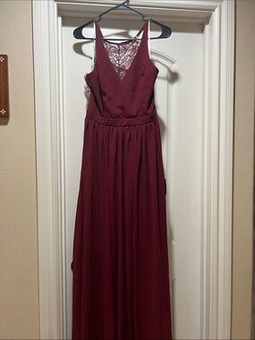 Lulu's Burgundy Lace-Back V-Neck Maxi Dress